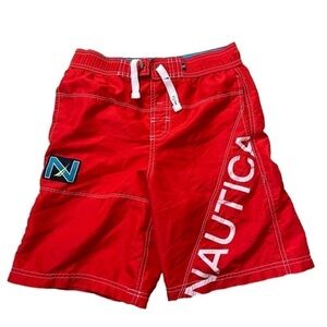 Boys Nautica Red Swim Shorts Size Medium 10-12 US!